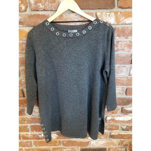 Neiman Marcus Womens Grey Long Dress Top Silver Ring Accents Size XL